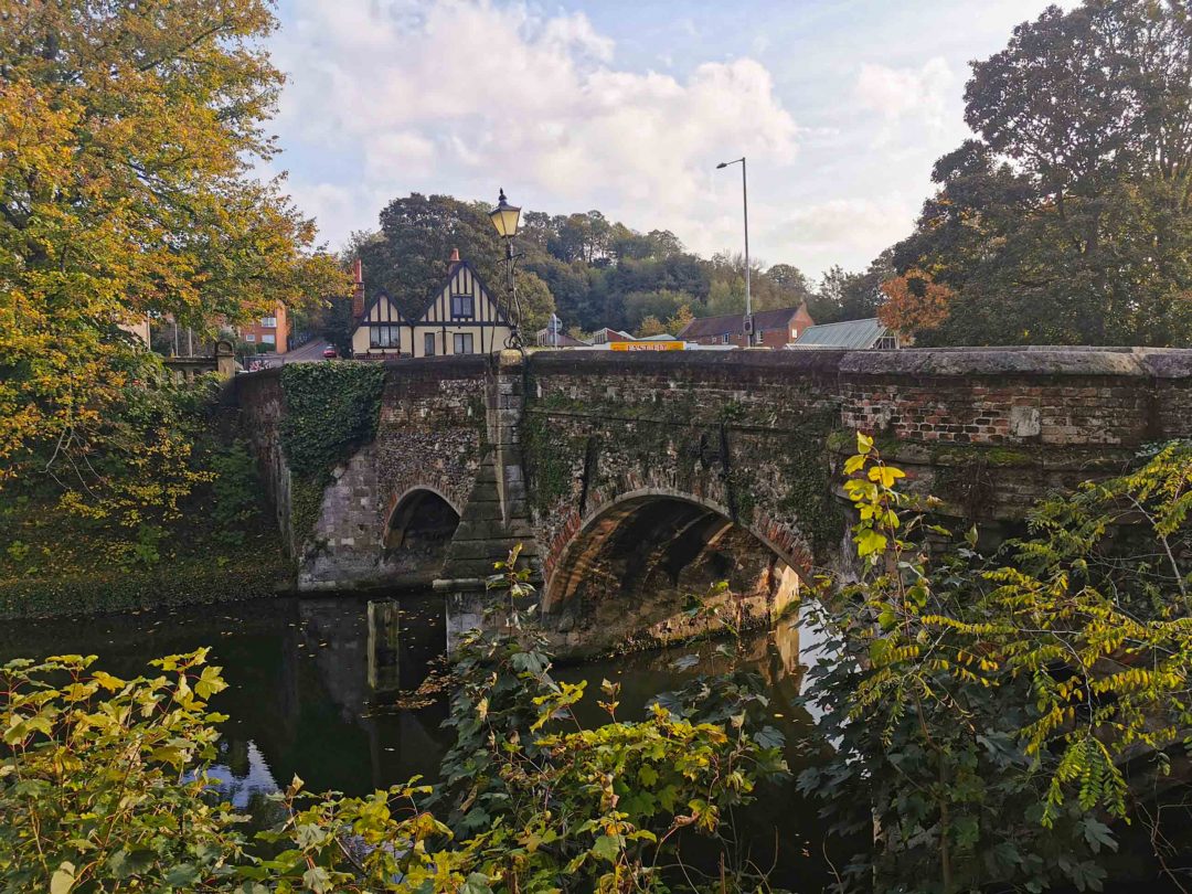 Photo of a bridge in Norwich leading from The Red Lion pub towards Bishopgate Road.