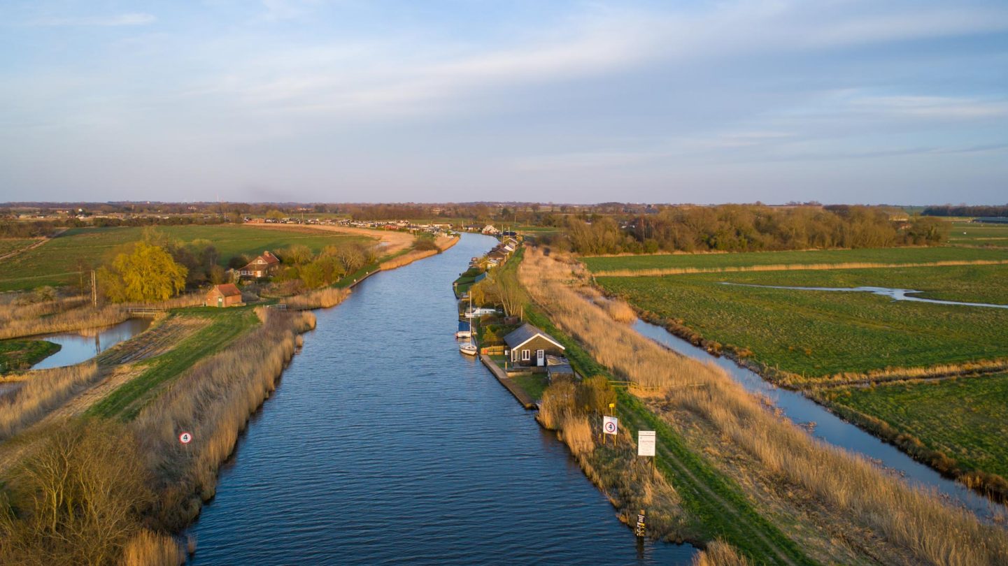 Tide & Time drone shot of the property of the edge of the River Thurne. 