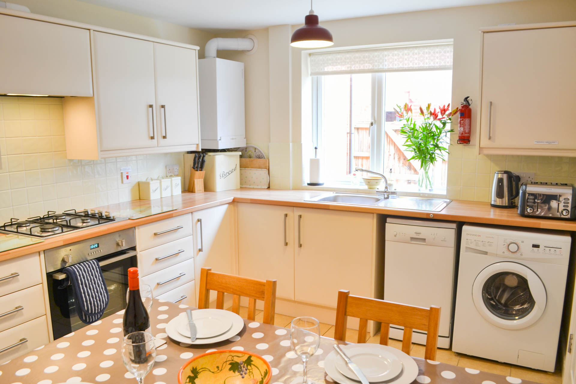 Cottage kitchen and dining table.