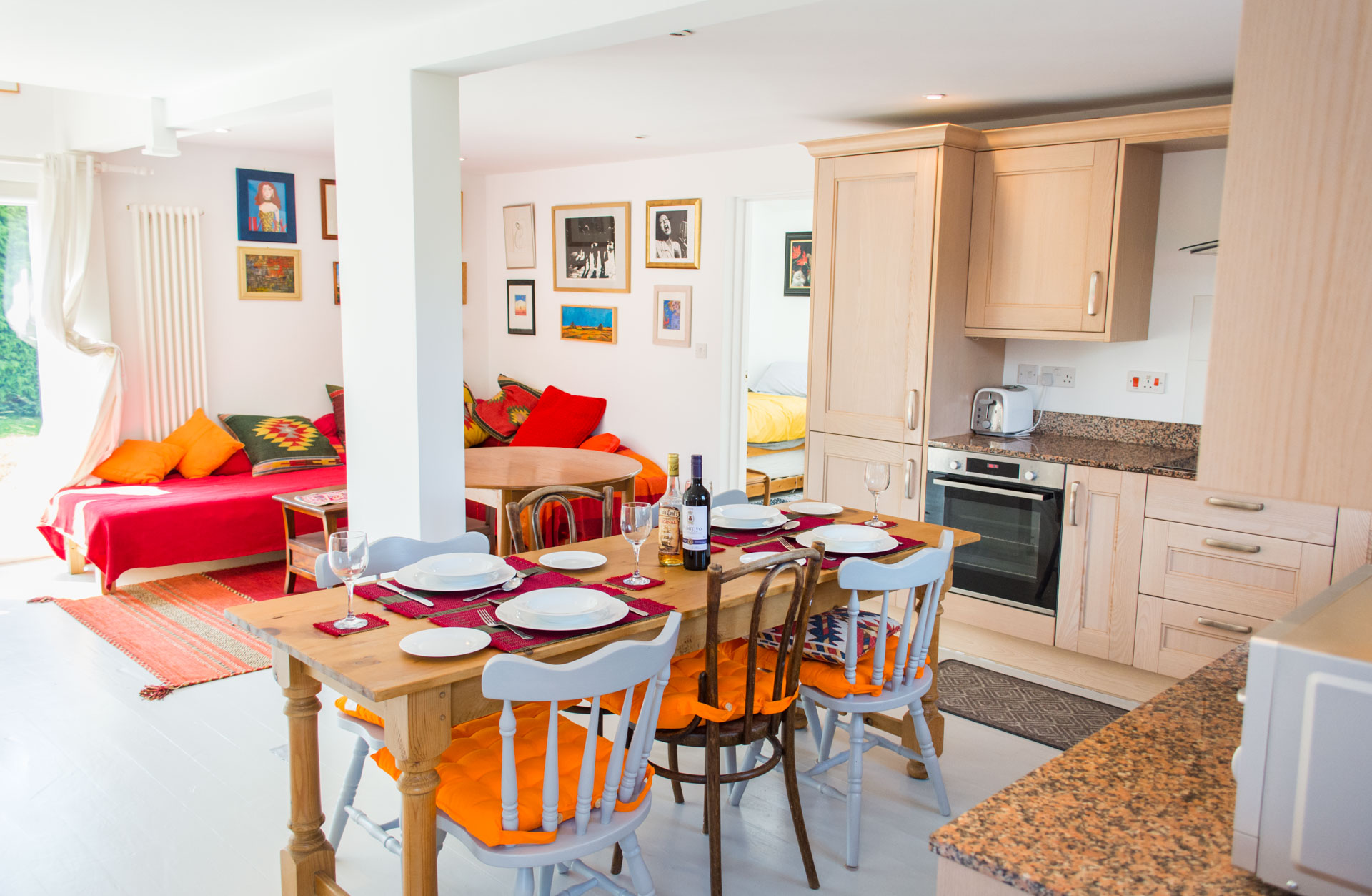 Interior photo of family dining area.